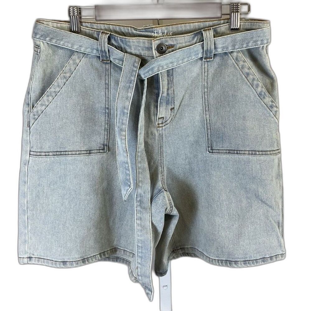 Style & Co Light Wash Denim Short with Self-tie Waist Belt Size 12